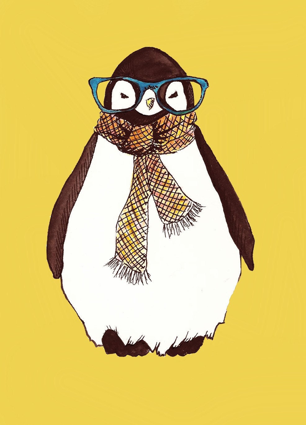Hipster Penguin 11x14 Print