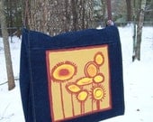 Hundertwasser Messenger Bag hand painted recycled blue jeans vintage generous size  unique proceeds donated to ronald mc donald house