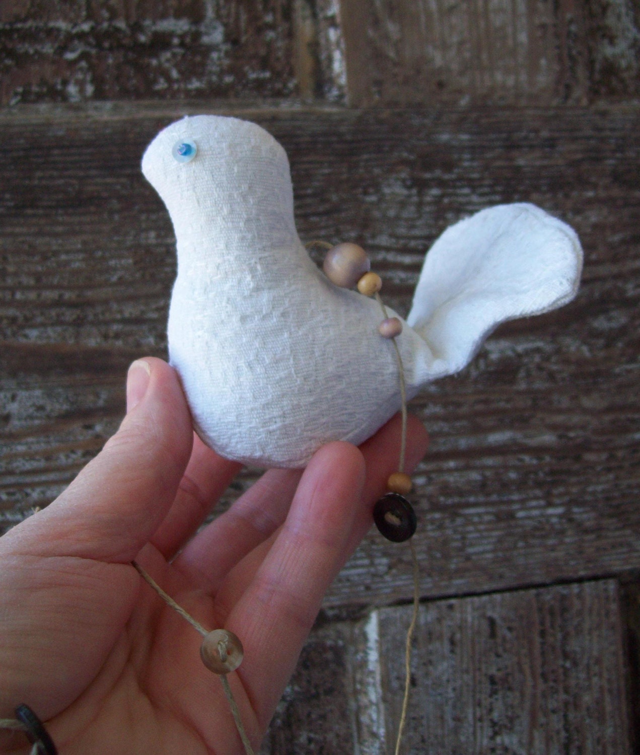 Bird hanging ornament made out of recycled 1950s barkcloth free shipping in the US