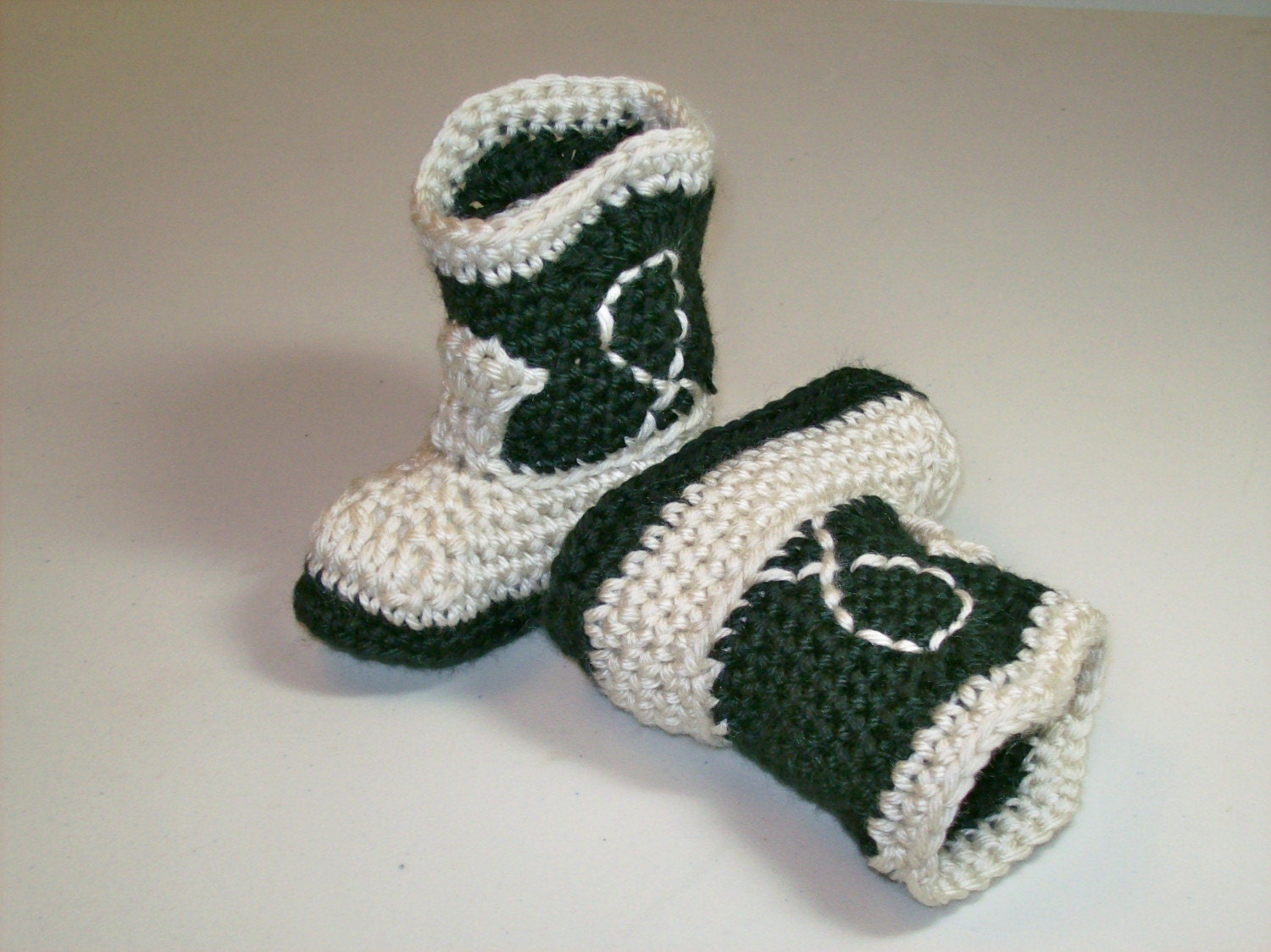 Cowboy Baby Booties  Black & Natural Crochet Cowboy Boots NEWBORN