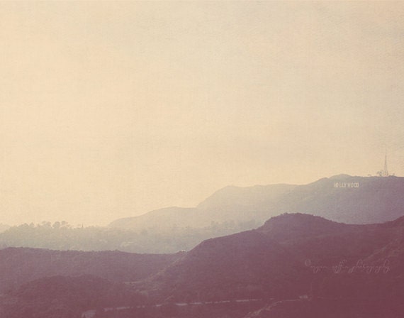 travel photography, LA decor, Hollywood sign, the hills, Los Angeles at Dusk photo, retro vintage blue purple light, California travel