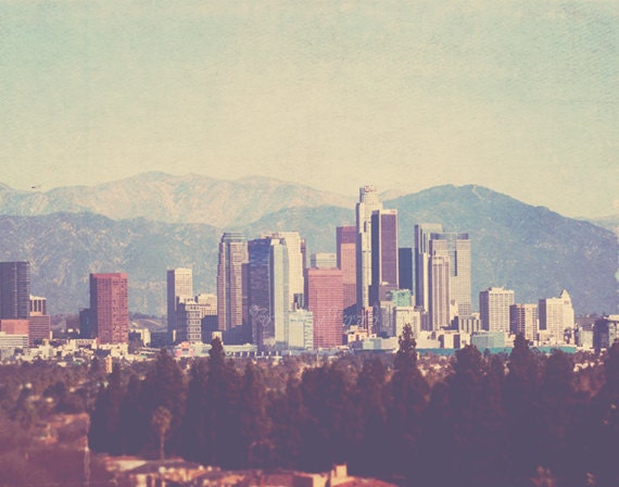 Los Angeles photography, the Big City, downtown skyline California, urban cityscape architecture buildings mountains, i love LA, unisex 8x10