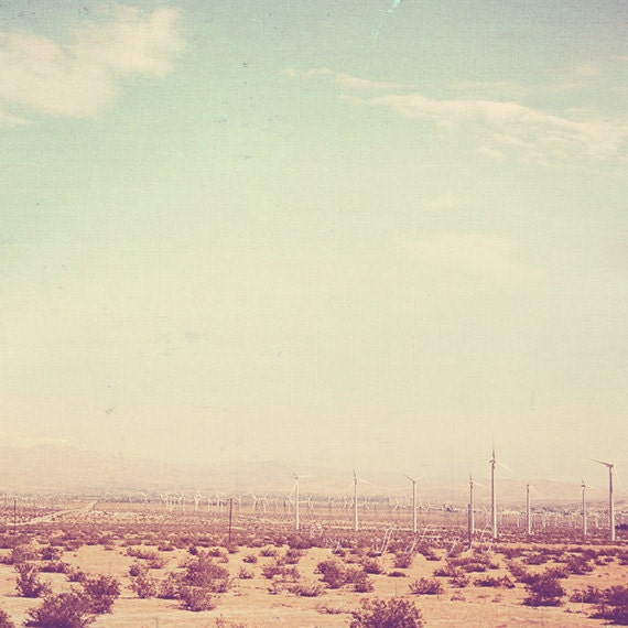 California photography, energy, windmills, Palm Springs travel, landscape Joshua Tree, desert, eco turbines, blue retro inspired, 5x5