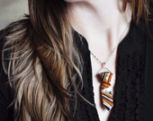 Fashion Necktie Necklace Ring Set in Orange, Black and Silver Polymer Clay Made to order Custom Colors Available