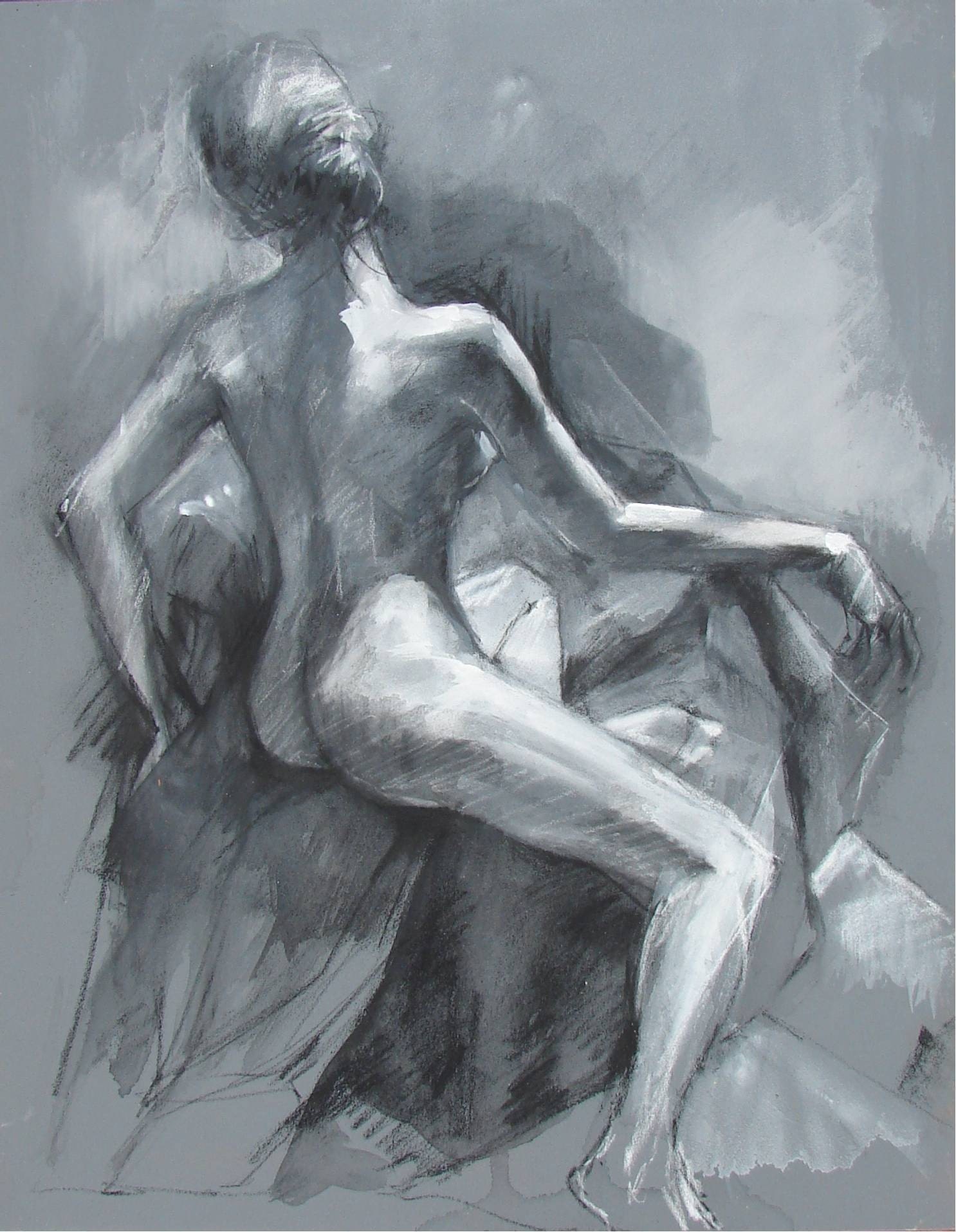 Nude Female Model in Grey - Open Edition Print -