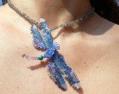 SALE Beaded Dragonfly Necklace - Aqua Doublewing Dragonfly