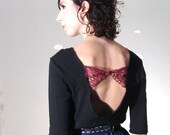 Cutout back bow top vintage lace recycled fabric black red made to order CLARA BOW