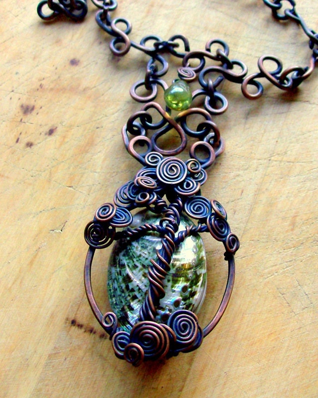 Tree of Life Seashell & Copper Necklace - Wire Wrapped - Pagan - Autumn - stoneandbone