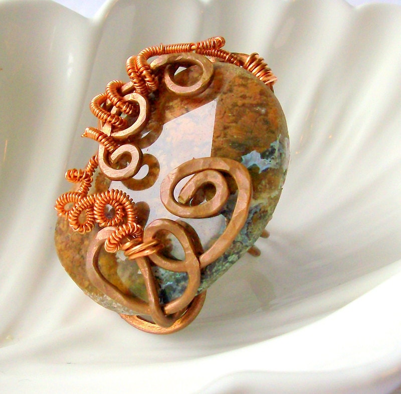Golden Ocean Jasper Ring - Copper Jewelry - Bohemian - Chunky Jewelry- stoneandbone