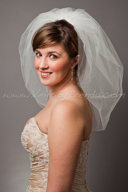 Illusion Tulle Bubble Bridal Veil 25" Layer - White, Diamond White, Ivory, Champagne, Black, More Colors, Matte, Sparkle