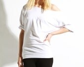 Off The Shoulder Top -  Oversized Cotton Shirt, Womens White Tee