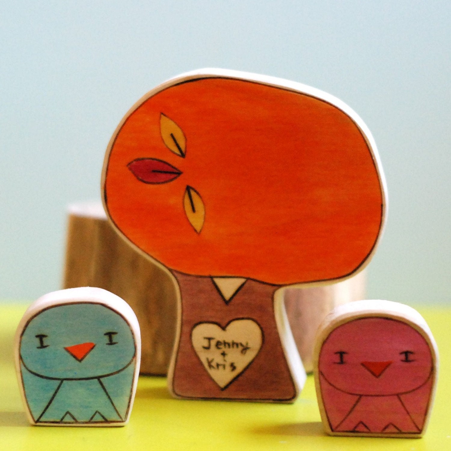 Wedding Cake Topper- Birds and Fall Sweetheart Tree with Personalized Colors