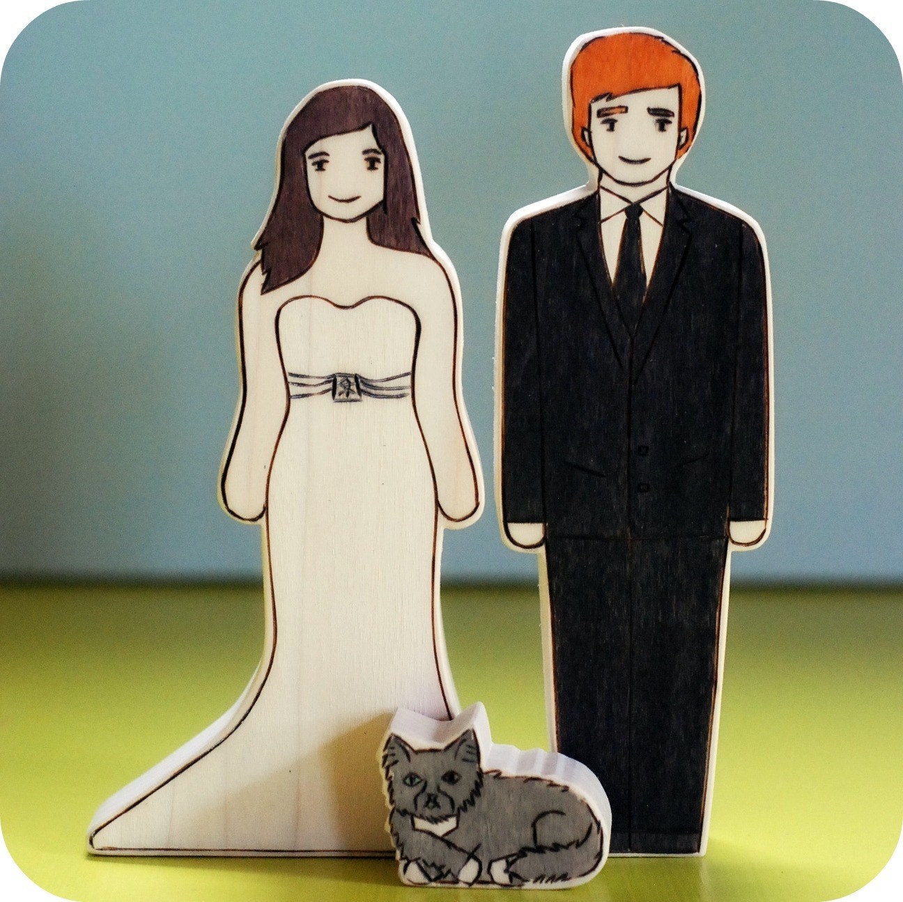Custom Wedding/Commitment Cake Topper, Couple With Pet