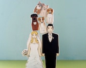 Custom Wedding Cake Topper Couple with Five Sweet Pets