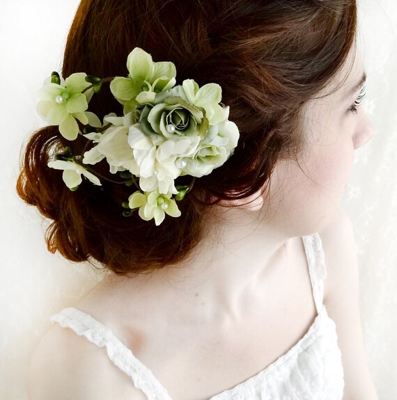 Items similar to sage green flower hair accessories, celery green