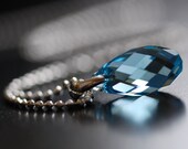 March Birthstone Aquamarine crystal necklace on 30 inch sterling silver chain
