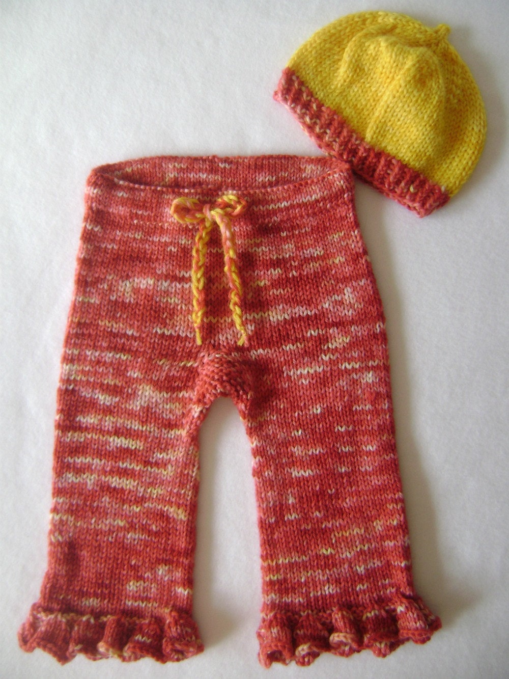 Black Cherry Lemonade Longies with Matching Hat--Size SMALL--Wool Soaker- Longies- Ruffle Leg