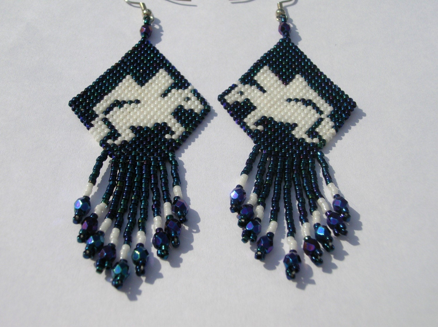 Very Stunning Pegasus Hand Woven Seed Beaded Fringed Dangle Earrings
