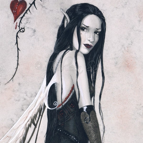 Gothic Fairy ORIGINAL PAINTING Hearts Knife Blood Vines Watercolor
