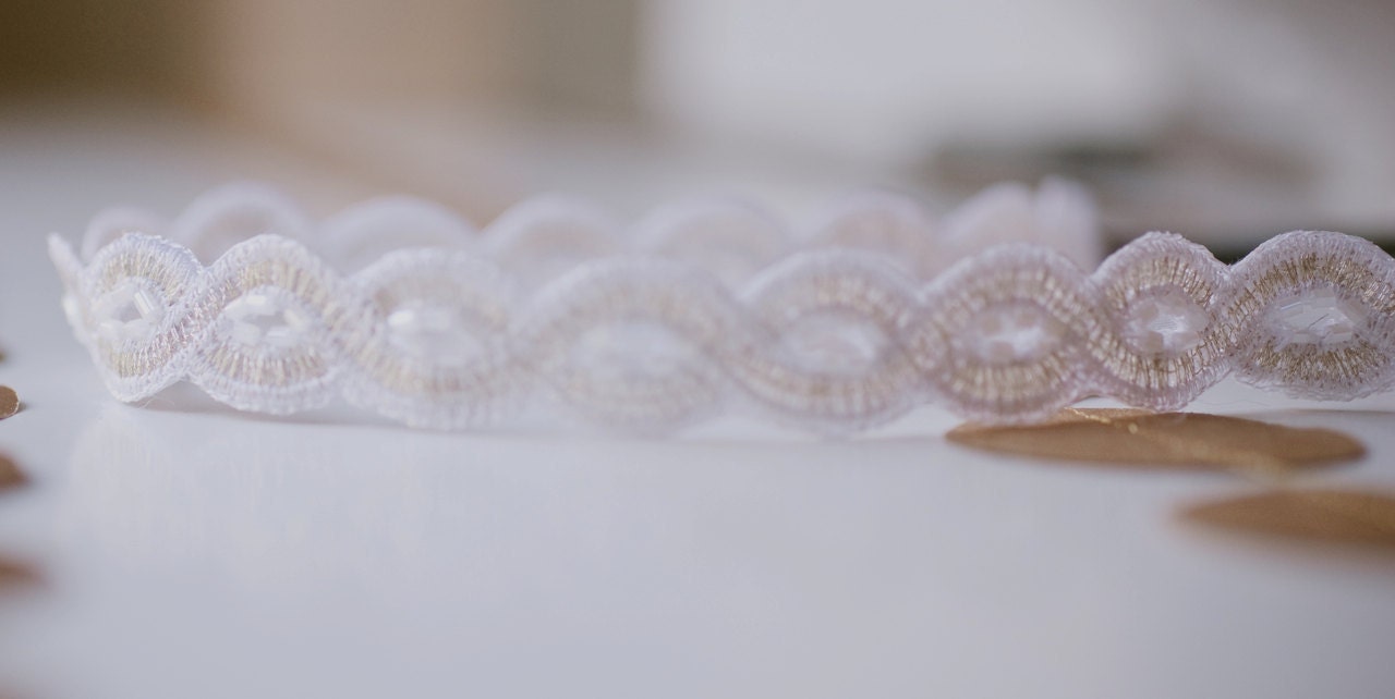 Silver and Winter's White Woven Headband Women Teen Adult