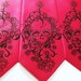 Mens Necktie Floral Skull design silkscreen Red tie black flowers