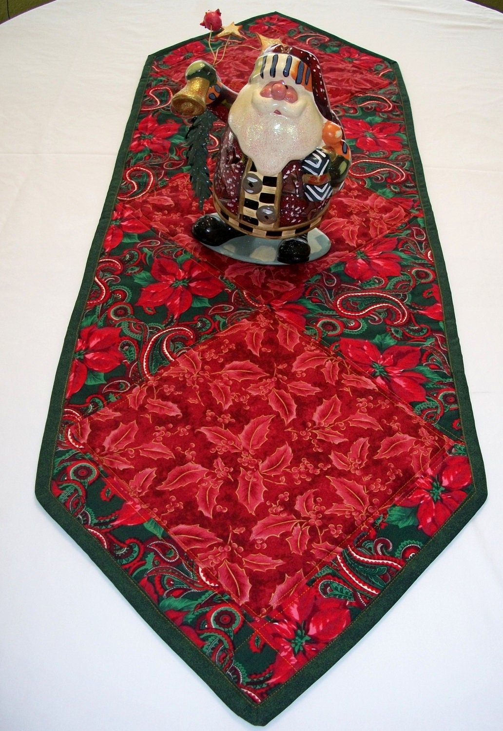 Christmas Poinsettia Quilted Tablerunner