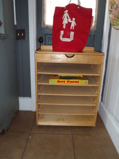 Vintage Solid Maple Wood Rolling Storage Cart