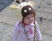 Giraffe Earflap Hat- READY TO SHIP - Size 0 to 3 months