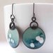 Enamel Earrings, Medium, dangle, round, fresh, cold color, Turquoise and white Enamels, Sterling silver and copper, "Lunares earrings"