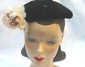 1950's Vintage Hat With Mocha Color Rose Newbury Hat Shop