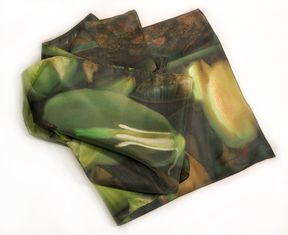 SILK SCARF  -  "Yucca" Fine Art Nature Image on Habotai Silk  - 14" x 72" - wearable art