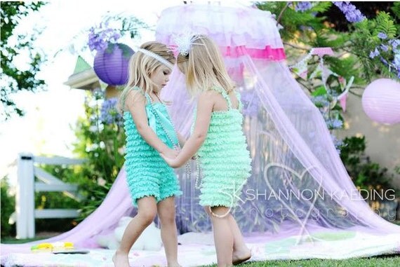 Pettiromper Petti Romper - Lace Ruffles - Caribbean Turquoise Green - You Pick Size 12 18 2t 3t 4 5 6 - Perfect for Portraits
