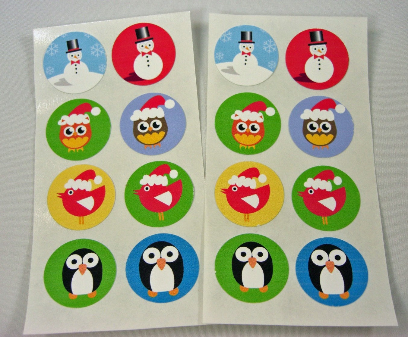 Christmas Stickers - Set of 16 1 Inch, Snowmen, Birds, Owls and Penquins Il_570xn