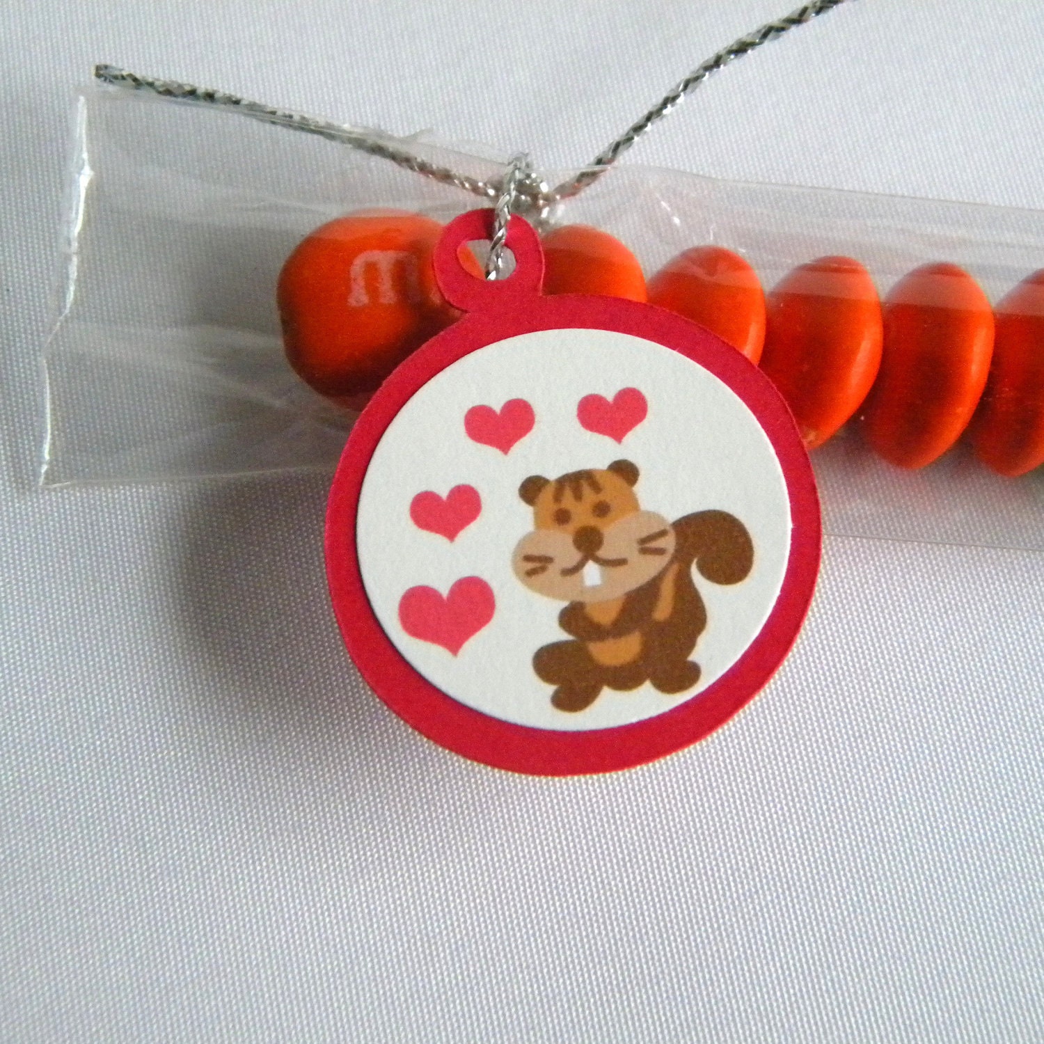 Chipmunk Valentines, Party Favors, Hearts, Woodland Animals, Candy Treat Bags Set of 12, Il_570xn