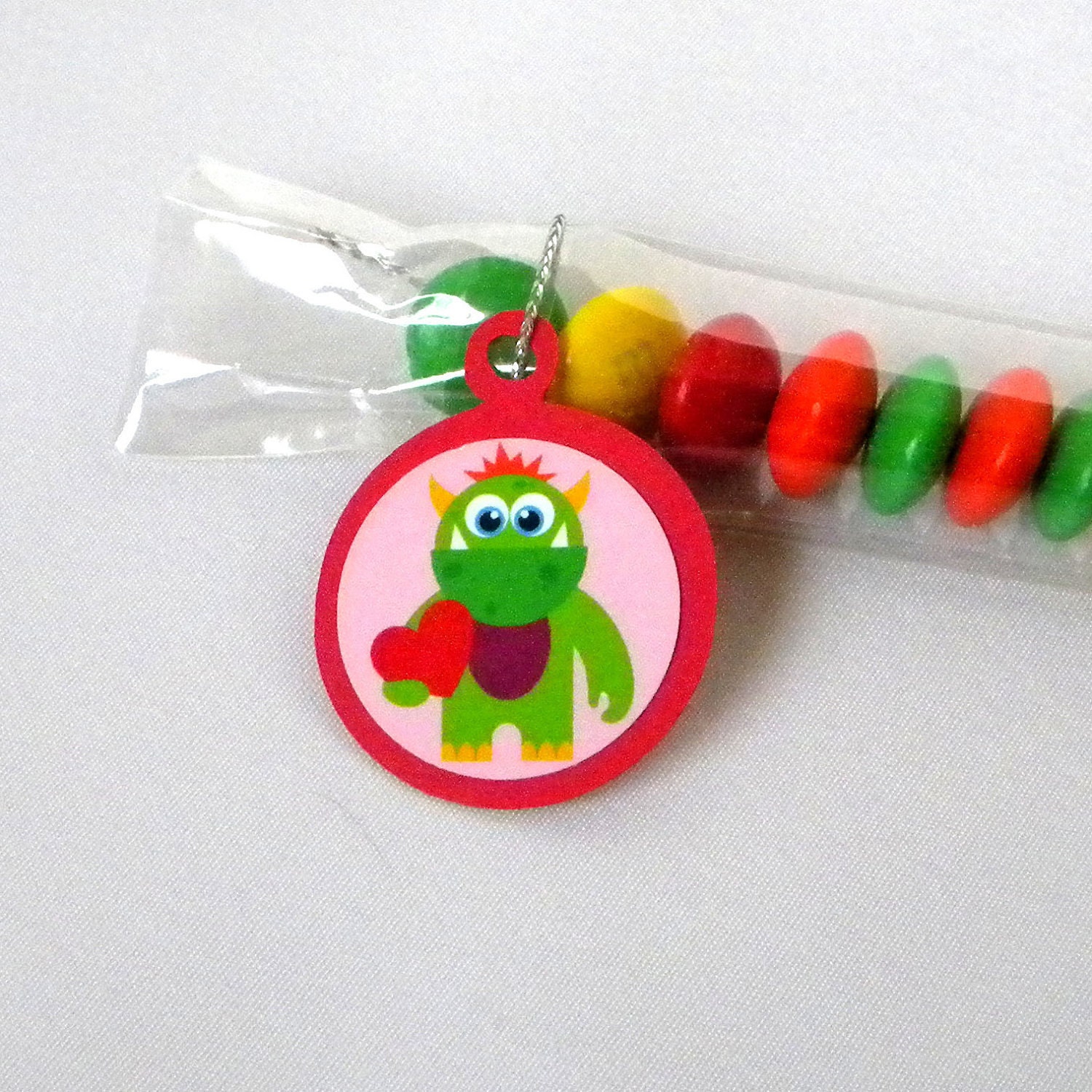 Valentine Love Monster Party Favors, Candy Treat Bags, Set of 12, Hearts, Red, Green Il_570xn