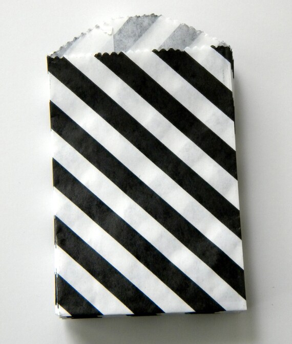 Favor Bags, Striped, Black and White, Little Bitty, Set of 25, 2 3/4 by 4 inches, Stripes Il_570xn