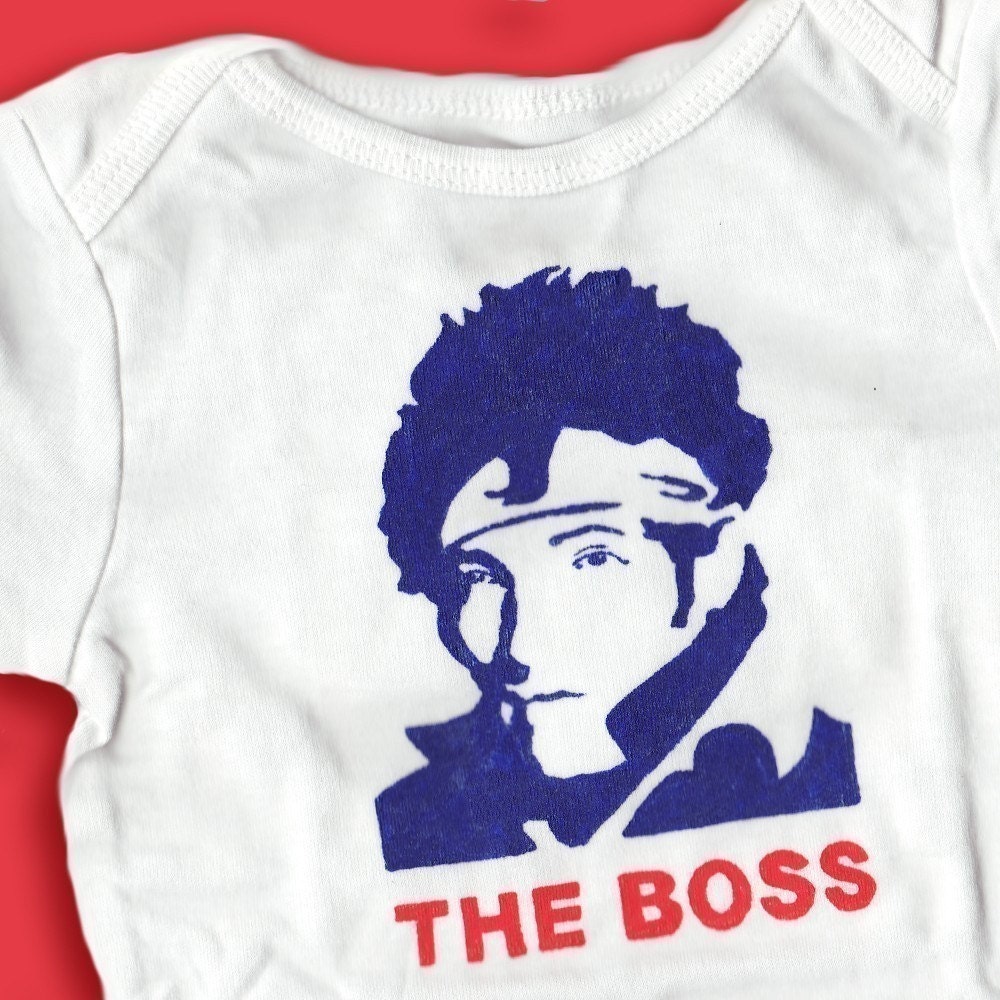 Hand Painted Bruce Springsteen THE BOSS baby bodysuit or kid's t-shirt (pick your size) Rock 'n' Roll - red white and blue