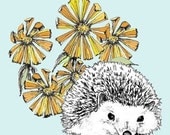 A Hedgehog in Our Flowers Illustration - Hedgehog Art Print