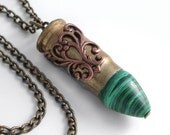 Malachite Bullet Necklace - Steampunk Pendant - Recycled Jewelry