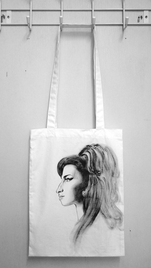 Amy Winehouse - handmade hand painted tote bag
