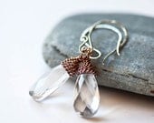 Glass Drop Sterling SIilver and Copper Earrings - Sale - SALE 15% Off