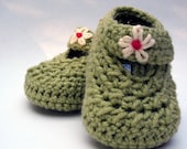 Bus Stop Booties with Velcro Strap daisy flower crochet warm MTM green cream watermelon girl child baby shower shoe crib sage avocado pea