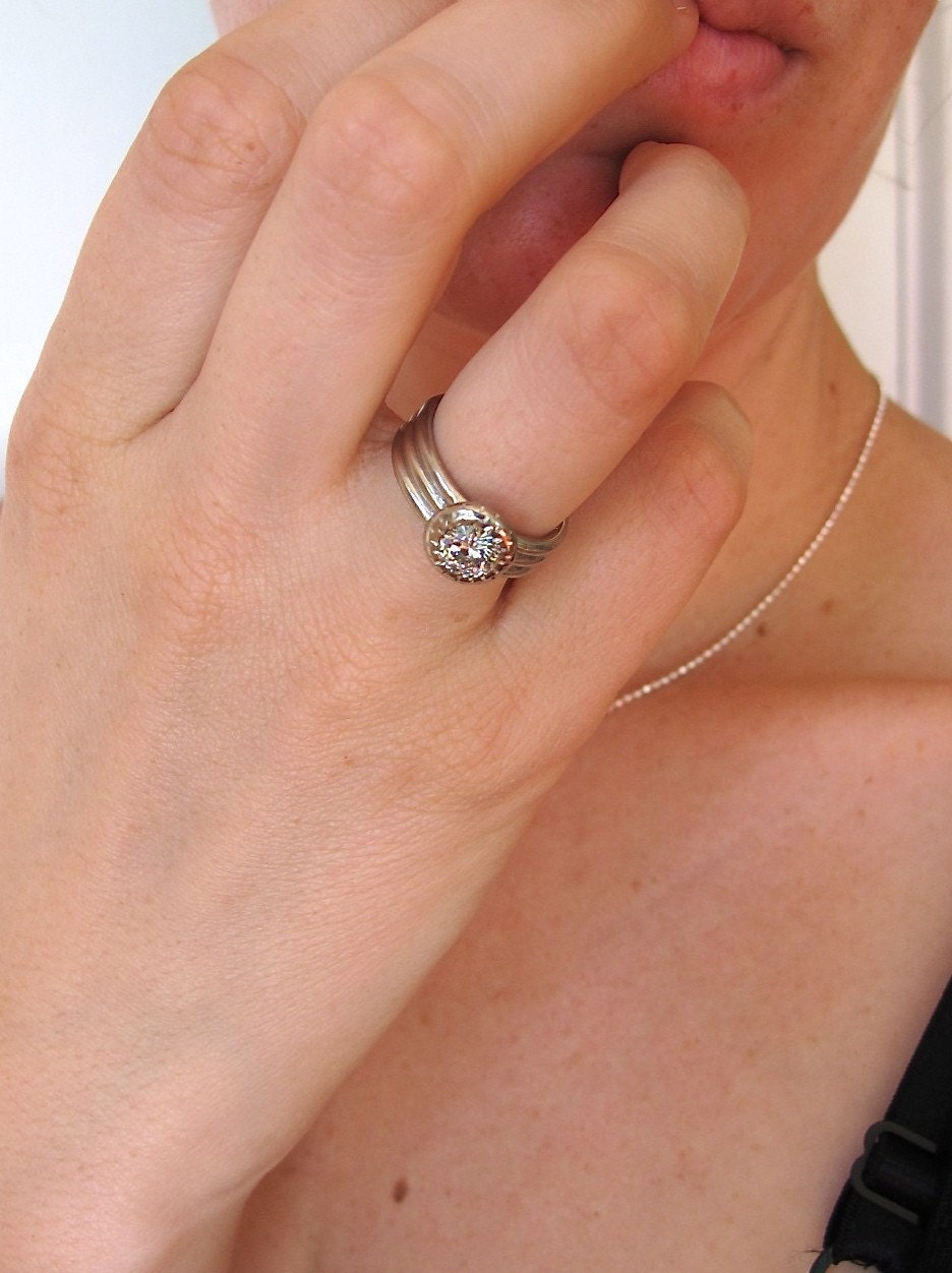 Moissanite and White Gold triple band ring