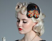 Felt and feather haircomb - 'Bright-lit Skies' comb in Noir