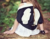 Girls Cardigan Wrap Jacket... Black Organic Fleece with Wing Applique Detail Sizes 2T through 12