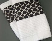 Set of Hand Towels - Gray and White Mod Circles - Kitchen Towels Grey - gift under 20