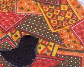 Pumpkin Mug Rug / Hot Pad with Applique Crow Patchwork Pumpkin Spice Orange Brown Mustard Gold Autumn Fall Potholder Candle Mat