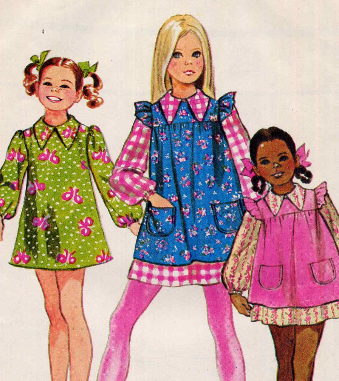 Vintage 1960s Mod Girls A Line Dress and Pinafore Smock Simplicity 9843 Sewing Pattern--Size 4