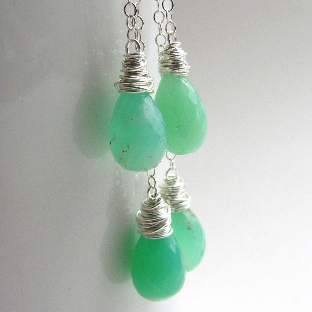Chrysoprase Earrings Double Dangle