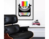 Retro poster print  rainbow typewriter Mid Century Modern office kitchen art - Rainbow Writer 50 x 70cm large poster